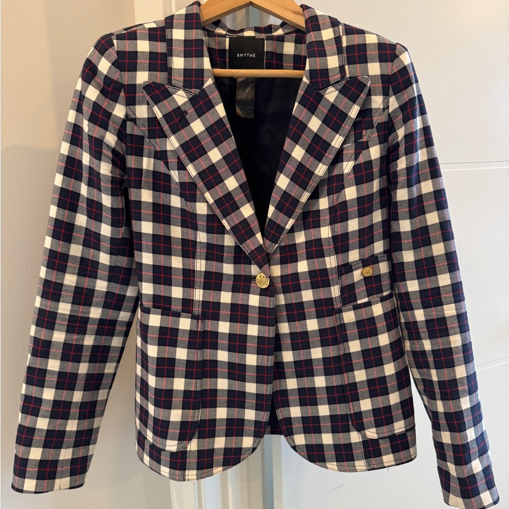 Smythe Women's Checkered Blazer - Navy, White, Red